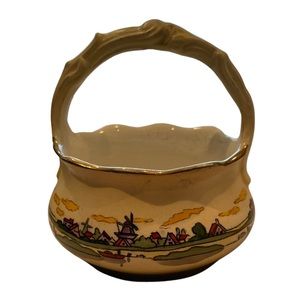 Rare Circa 1900 Haynes Ware - Holland Sunset Gold Edged Basket w/Handle